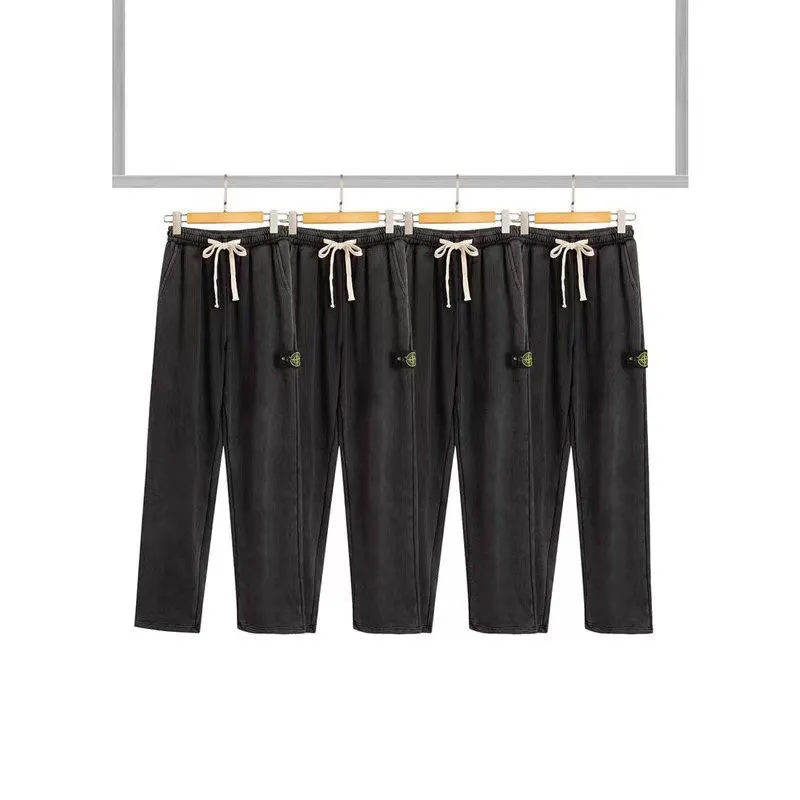 W2231#P150💰 Stone Black Samurai Badge Compass Washed and Distressed Drawstring Terry High Street Long Sweatpants for Men and Women Fashionable 🛒 This item can be worn by both men and women. The texture is very good and the upper body is particularly good-looking. It can be used in the high street for leisure. It looks slim and looks good in photos. Color: Black Size: M L XL XXL